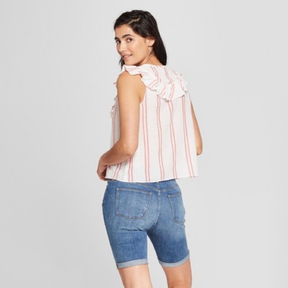 Universal Thread Ruffle Bib Tank Red Stripe - Picture 2 of 3